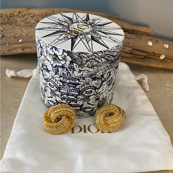 DIOR Gold Plated & Rhinestone Clip Earrings - Picture 2 of 4